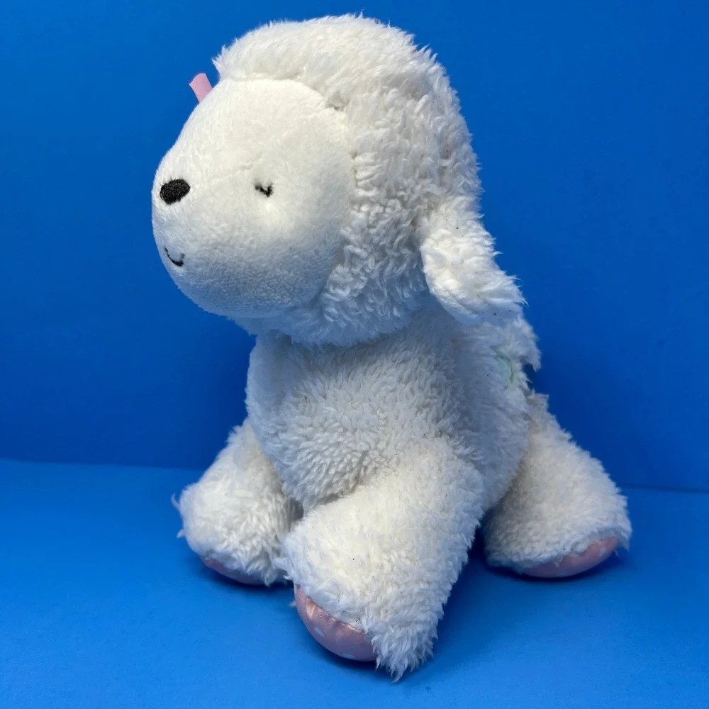 Carters Plush Lamb Small White Pink Bow Polka Dot Feet‎ Heart Patch Nursery Toy